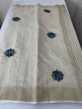 Tissue linen saree with embroidery MLS8977