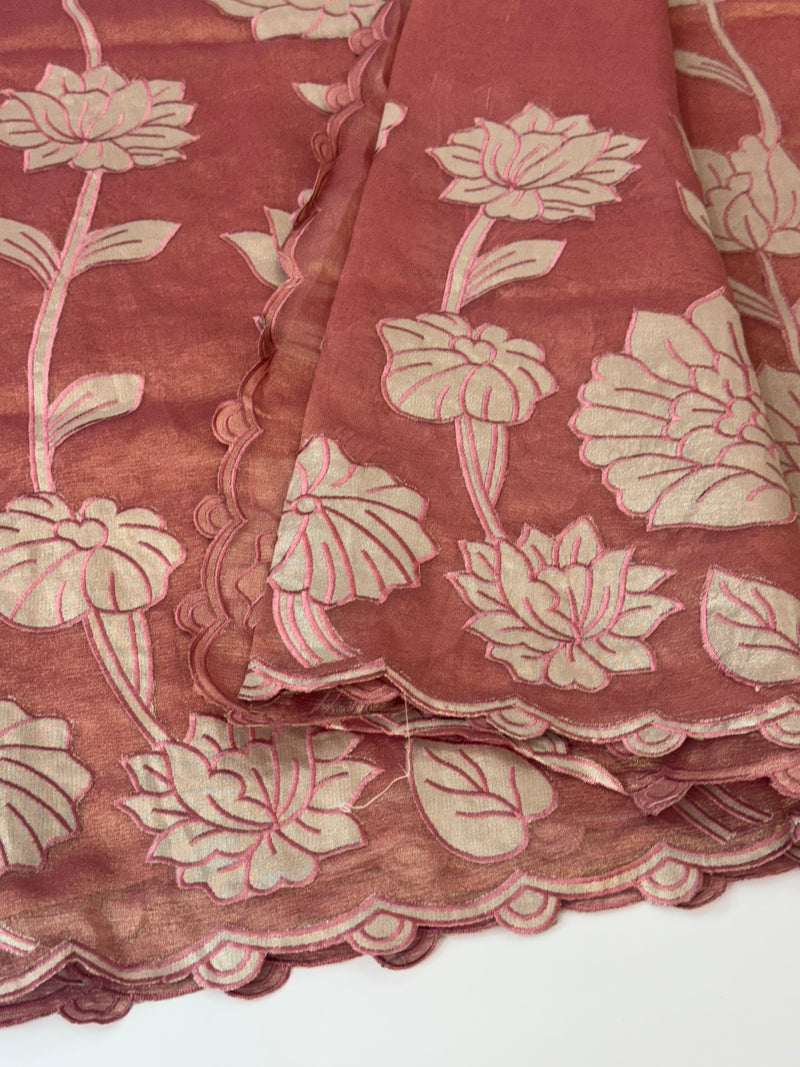 Dual tone Crush silk Organza Applique work saree MS14567- DuskyPeachPink