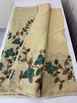 Tissue linen saree with applique work MLS5478