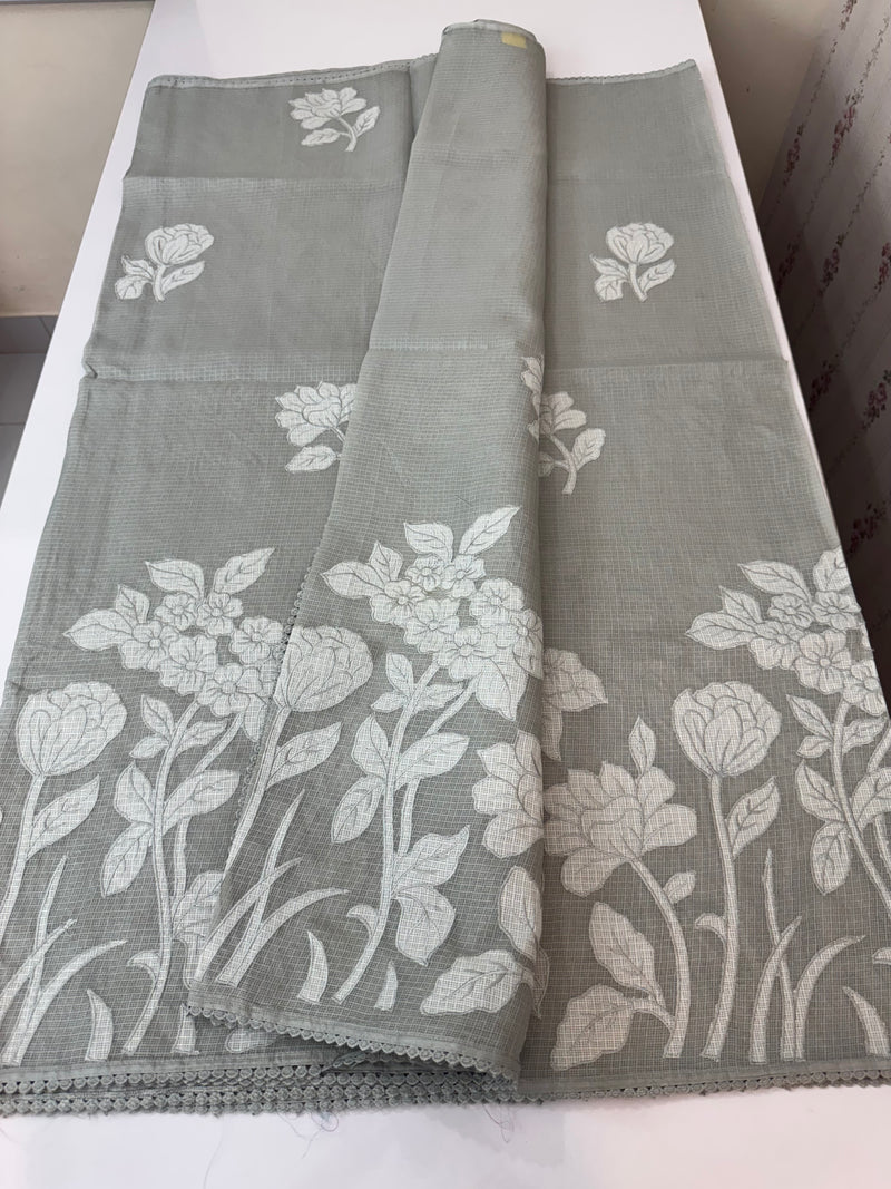 Soft kota silk saree with applique work MS15017- Grey