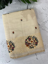 Blended tussar saree with embroidery- MSH890 Cream