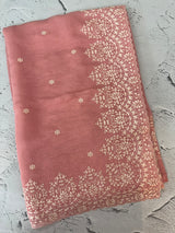 Soft Chanderi saree with  embroidery borders- MCK77 PeachPink