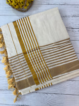 Kerala cotton saree  with one side thick border- Gold