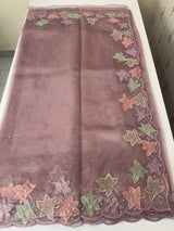 Handworked glass organza saree with applique work- MSHW227- Pastel Mauve