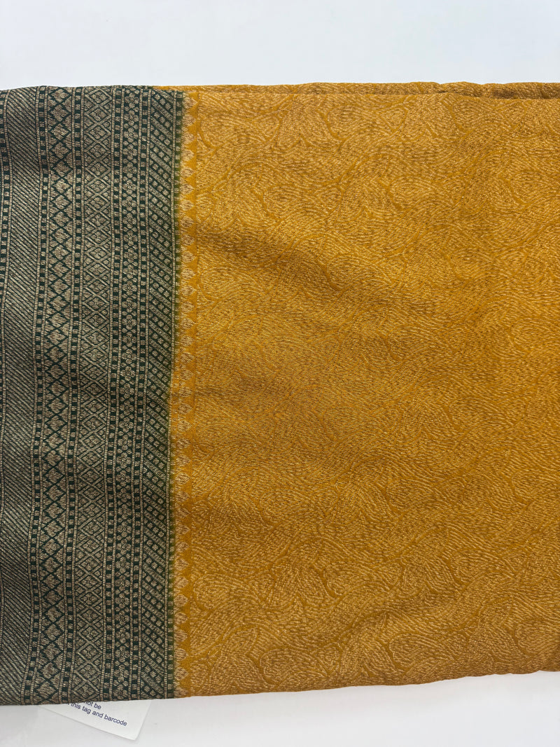 Banarasi semi katan saree with contrast border MS6665- Mustard to Green