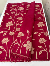 Malai chanderi saree with appliquework MSM6201 CrimsonPink