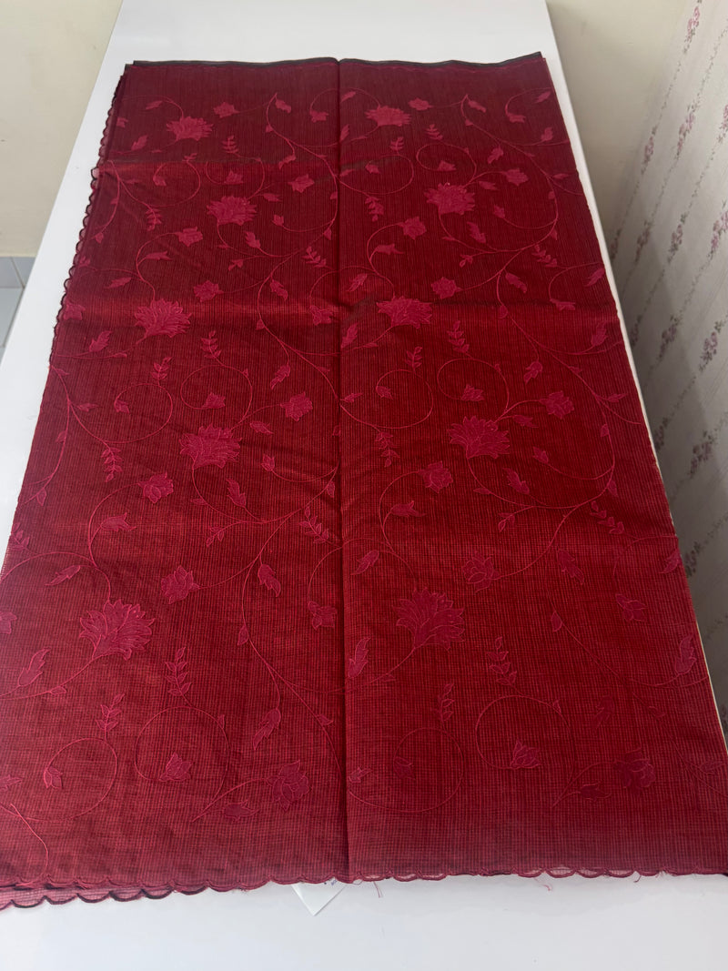 Kota silk cotton saree with applique work MS81788 - Maroon