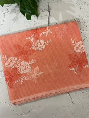 Kota checks saree with embroidery MS7699- Peach