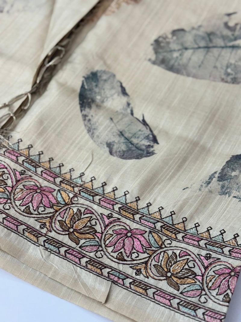 Blended Tussar embroidery and digital printed saree MSTS545
