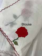 Lightweight Kota Moonga checks saree with applique work MSH287 - White to Red