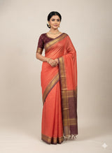 Bhagalpuri Semi tussar saree MS896- RustOrange & WineBrown