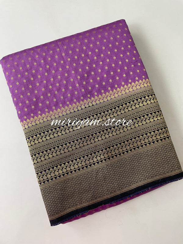 Semi banarasi saree in zari weaving MBSE160 - Purple & NavyBlue