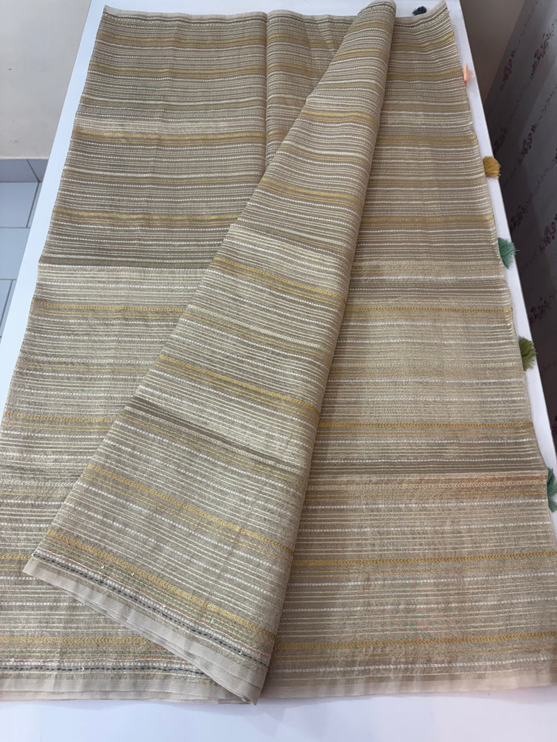 Tissue silk saree with hand embriodery - MS4561 Tan shade