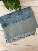 Supernet saree with digital prints and chikankari border SKFNSEM