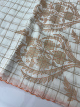 Check Mul chanderi saree with applique work MSH164 - White to Peach