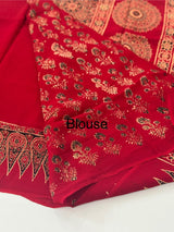Pure Ajrakh Georgette saree MGS76 _ Red