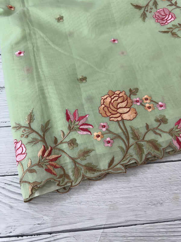 Mul chanderi saree with embriodery borders MSH113