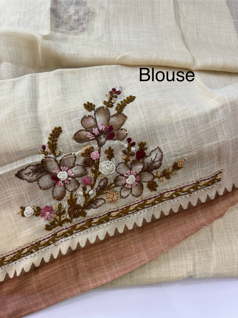 Tissue linen saree with kanta embriodery saree MS88650