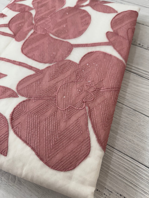 Kota Chanderi saree with kanta embriodery borders and  applique work on pallu MCBS699- White to DuskyPeach