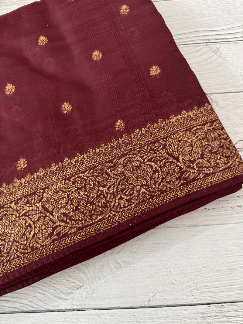 Banarasi Tussar Georgette Saree with brocade blouse - MS44376 Deep Maroon