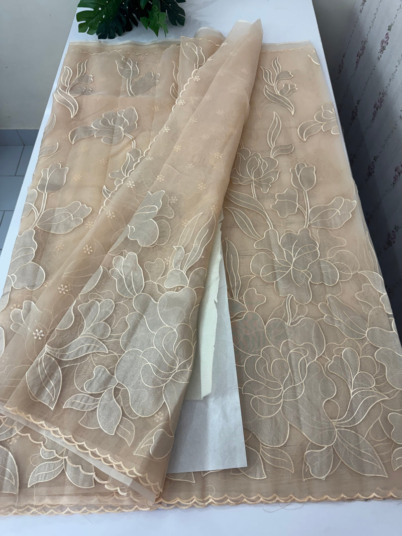 Organza saree with tissue applique work MS5081- Pastel DuskyPeach