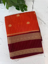 Checks Soft crepe silk saree with zari weaving MSH1973- Orange to DeepMaroon