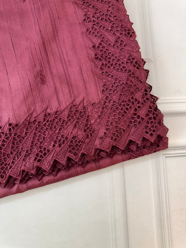 Blended tussar saree with cutwork - MSHK138 Burgundy