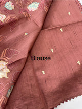 Crushed Blended tussar silk saree with embroidery- MTS355 - BrownyPeach