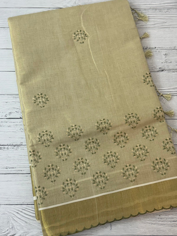 Kerala tissue cotton saree- MSK101 - LightGreen
