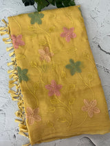 Windy Crush Organza saree with embroidery MS14764 Yellow