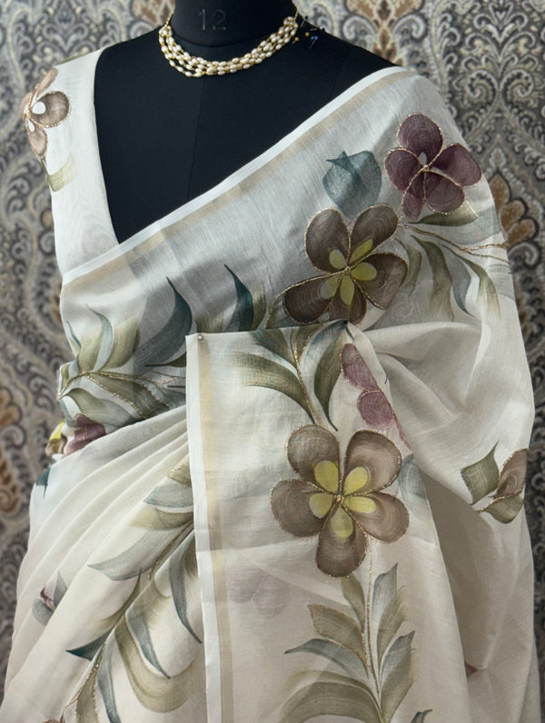 Handpainted Chanderi tissue silk saree MS78944