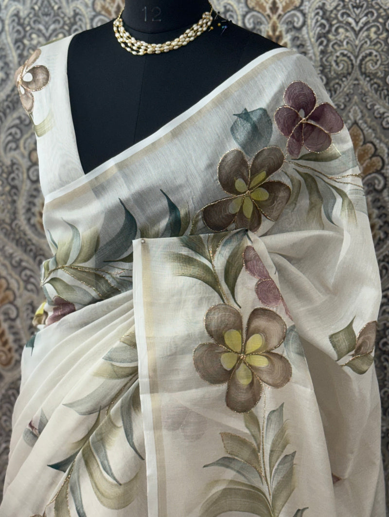 Handpainted Chanderi tissue silk saree MS78944
