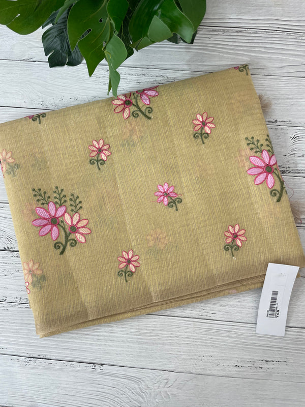 Tissue mix Soft silk saree with embroidery MS8189- Pastel DuskyYellow