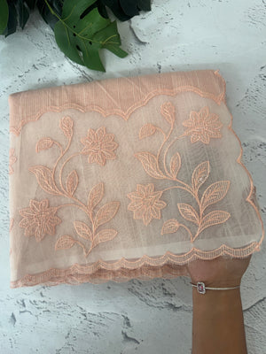 Khadi supernet saree with net applique borders MSH208 PastelPeach