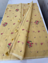 Lightweight NetKota saree with cross stitch embroidery MS143- Yellow