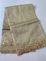 TARA - Cutwork crepe semi tussar silk saree- MSS731 CREAM