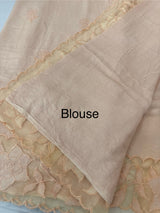 Soft Pashmina saree with organza Applique borders MSH251- PastelPeach