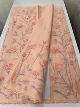 Soft Moonga checks saree with prints and embroidery MSH154 - Peach