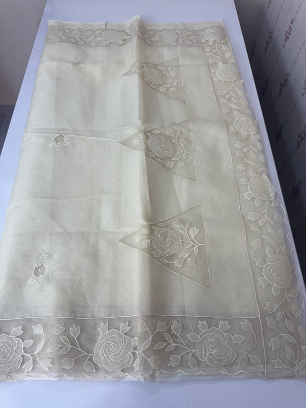 Viscose Organza saree with applique work-MSH101 Beige