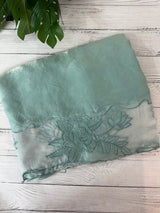 Fancy satin silk organza saree with applique borders MS14207 BlueGreen