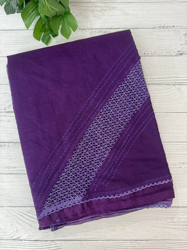 Supernet saree with crochet work and lace border MCJ5433 - Purple(Design - Diagonal Crochet)