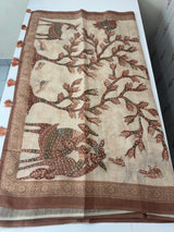 Blended linen saree with knotted embroidery and digital prints MLS4545