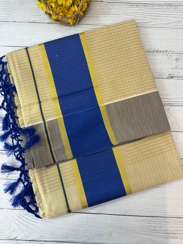 Kerala tissue saree- Gold checks