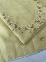 Unstitched Silky Kota Set with embroidery- MK66 PastelYellow