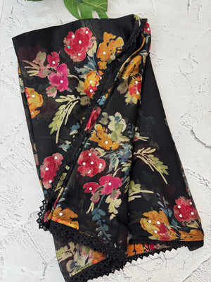 Chiffon Brasso saree with mirror work - MS7611 Black(2)