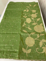 Soft crush Organza saree with embroidery and applique work MS14764