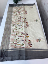 Blended tussar silk saree with hand embroidery MS40488