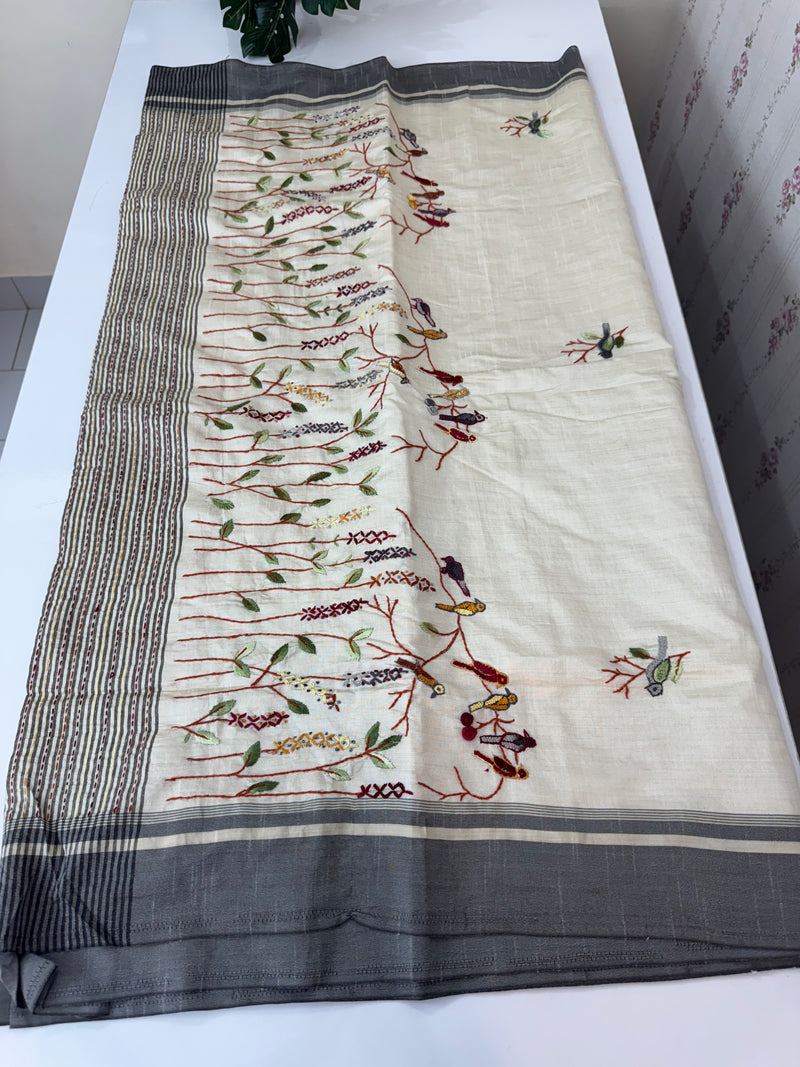 Blended tussar silk saree with hand embroidery MS40488