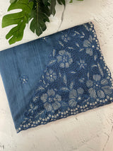 Cutwork Semi tussar saree MTSS680 TealBlue