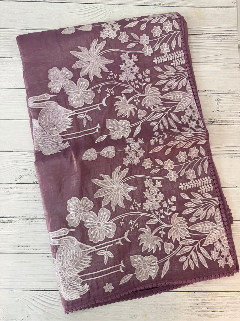 Crush Organza Applique work saree MS14997- DuskyWine